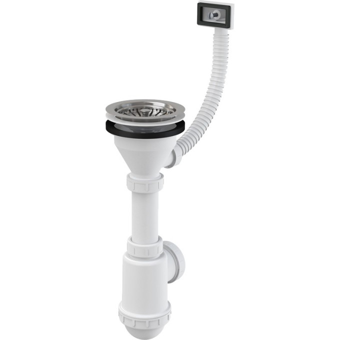Сифон ALCAPLAST A447-DN50/40 для мойки с нержавеющей решеткой Ø115, гофропереливом, без штуцера