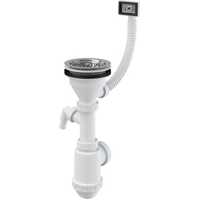 Сифон ALCAPLAST A447P-DN50/40 для мойки с нержавеющей решеткой Ø115, гофропереливом, с подводкой