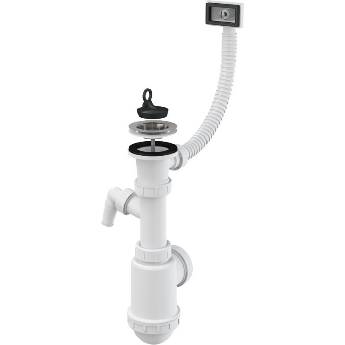 Сифон ALCAPLAST A444P-DN50/40 для мойки с нержавеющей решеткой Ø70, гофропереливом, с подводкой