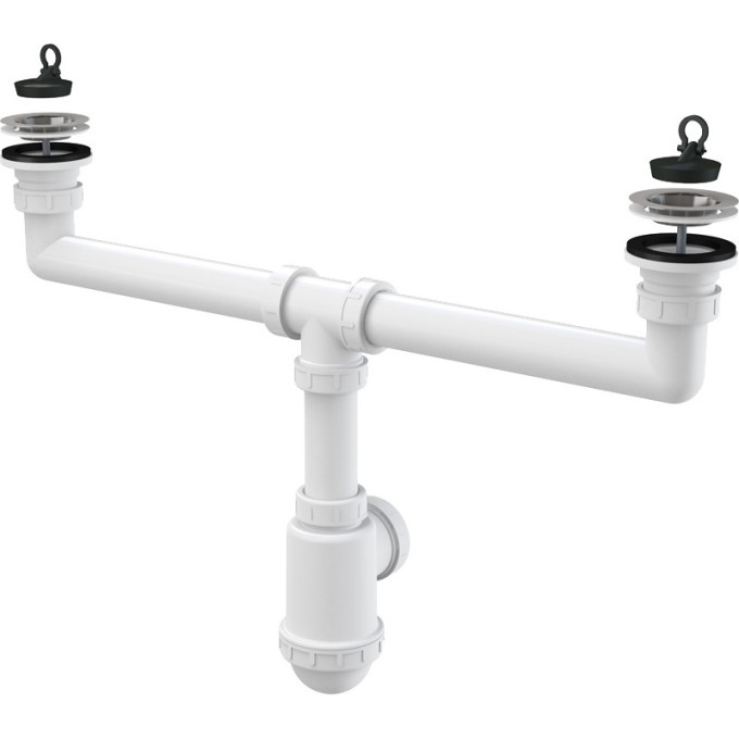Сифон ALCAPLAST A449-DN50/40 для сдвоенной мойки, с нержавеющими решетками Ø70, без штуцера