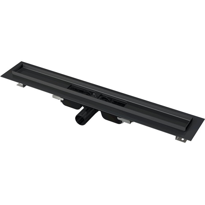 Водоотводящий желоб ALCAPLAST APZ101BLACK-550 с порогами для перфорированной решетки, черный матовый, низкий, горизонтальный сток