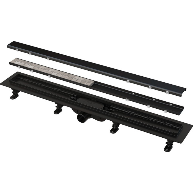 Водоотводящий желоб ALCAPLAST APZ19BLACK-750 с порогами для решетки или под кладку плиткичерный